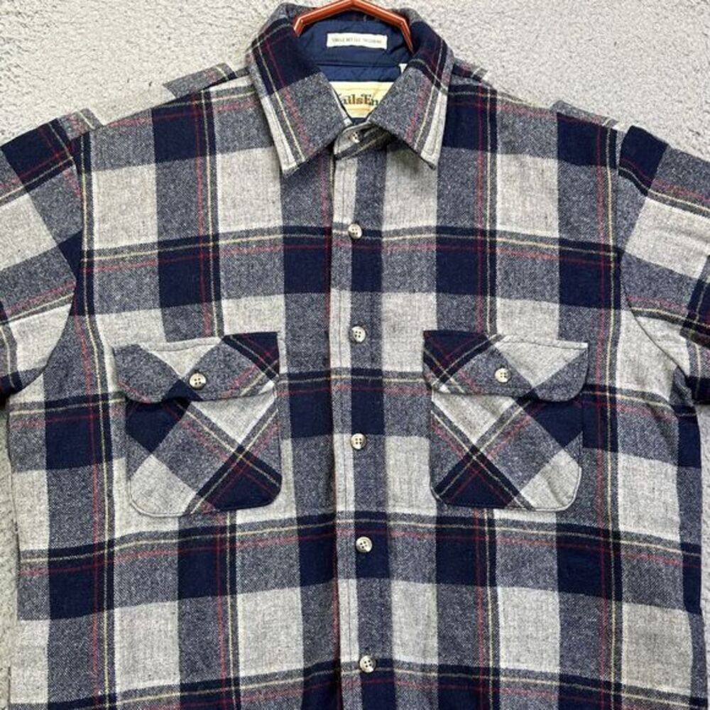 Trails Ends Shacket Shirt Mens Medium Blue Plaid Wool Nylon Quilted Flap Pockets